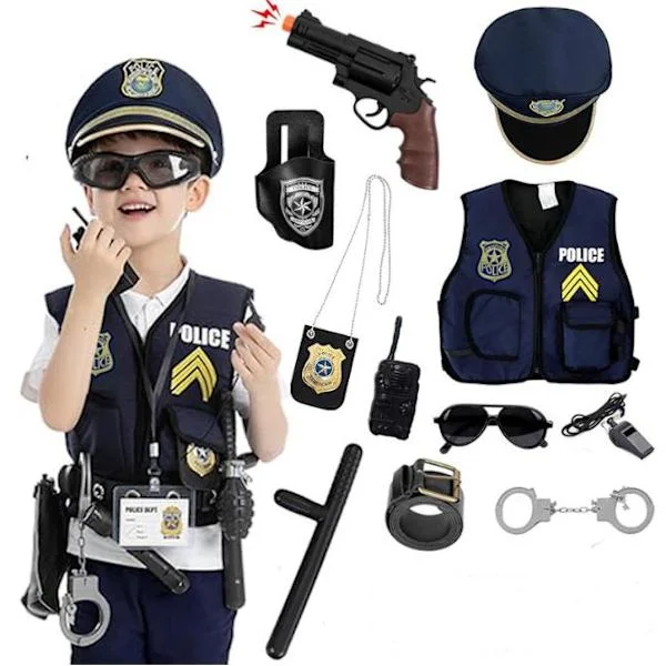 Halloween politi kostyme sett for barn rollelek utkledning kostymefest cosplay politiklær