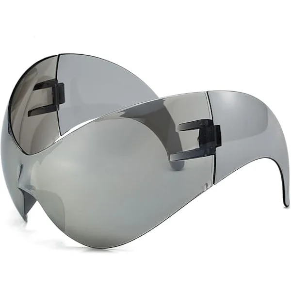 Rimless Oversized Wrap Around Sunglasses for Women and Men, Futuristic Sunglasses Y2K Fashion Glasses Trendy Shades UV400