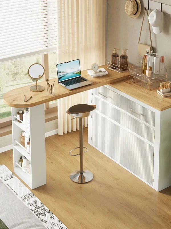 AliExpress - Table de bar extensible PINGGO avec espace de rangement, table de bar moderne amovible avec un tiroir et deux étagères