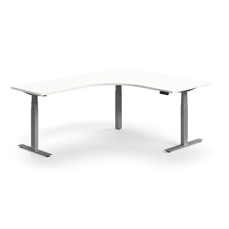 Standing desk QBUS, dual motor, L-shaped, 1600x2000 mm, silver frame, white