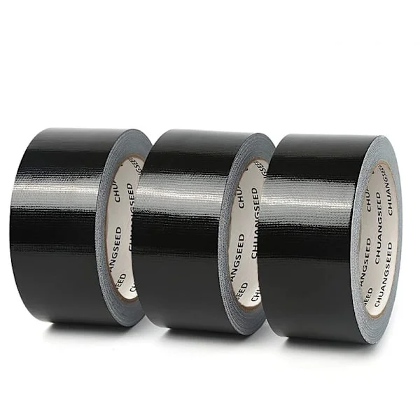 3-pack Svart Canvas Tejp 220 Mikron x 50 mm x 20 m, Svart Tejp, Amerikansk Förseglingstejp, Kraftig Tejp, Bred Svart Kraftig Tejp (BT)