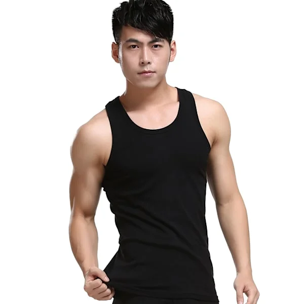 Svart(l) Herre Ren Bomull Vest Hedges Ribbet Jersey Sommer Vest