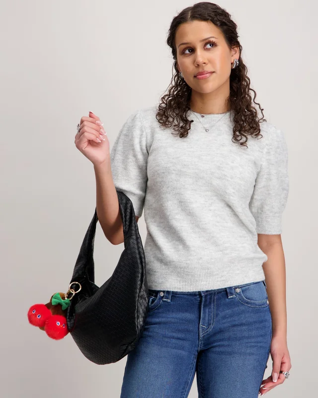 LMTD LODET SS SHORT PUFF KNIT Grå Trøjer Pige - Kids Brand Store