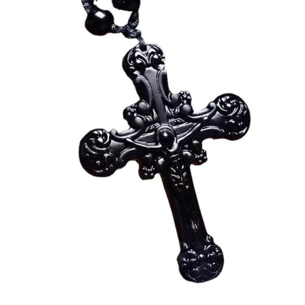 【YD】Svart Obsidian Halsband Krucifix Kors Halsband för Män Kedja Smycken Hänge Halsband för Kvinnor