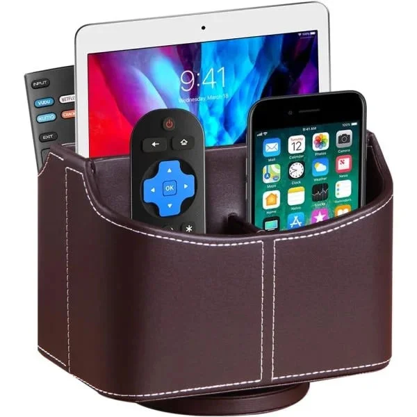 Leather Remote Control Holder with 360° Rotatable TV Remote Control Holder