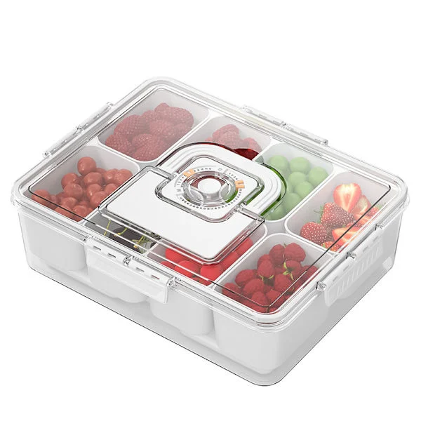1 pakke Snackle Box Charcuterie-beholder, bærbar delt serveringsbrett med lokk og håndtak, 8 roms Snackle Box fat matbeholder