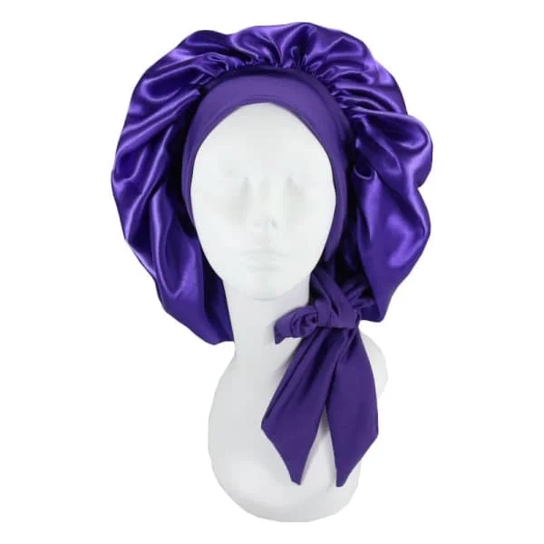 【bt02】Silke Bonnet Naturligt Krøllet Hår Sove Silke Bonnet Lilla