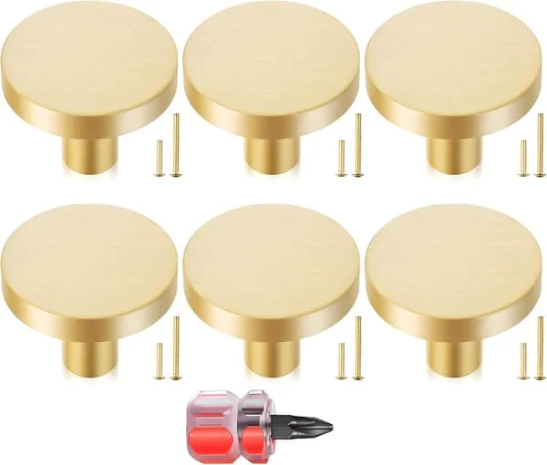 6 Pcs Gold Furniture Handles, 30 * 25 mm Gold Furniture Knobs, Round Cabinet Knobs, Gold Aluminum Alloy Drawer Handles