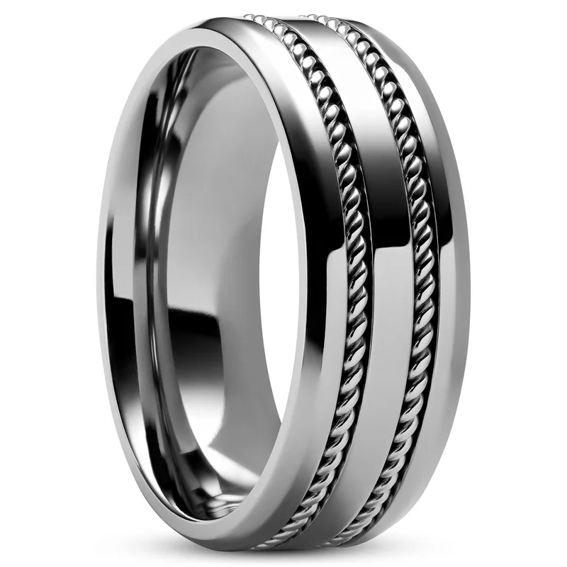Anillo de titanio plateado con dos franjas Aesop Zayn para hombres - Anillos de titanio