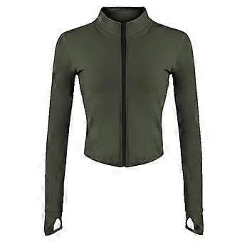 Stand-up Krave Bodycon Lynlås Tøj Dame Træning Langærmet Top Gym Fitness Yoga Elastisk Trøje til Daglig Brug Armygrøn L Army Green L