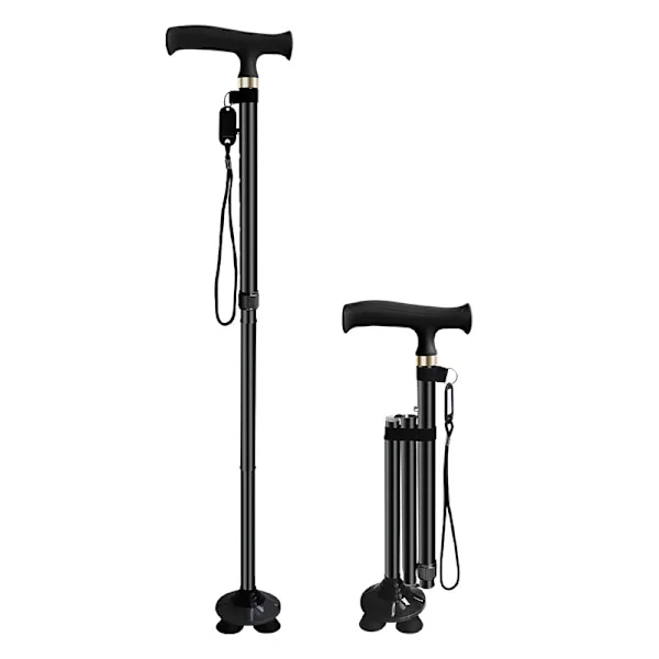 Foldbar stok til kvinder og mænd - Foldbar, justerbar, sammenklappelig, fritstående stok, kraftig, foldbar stok