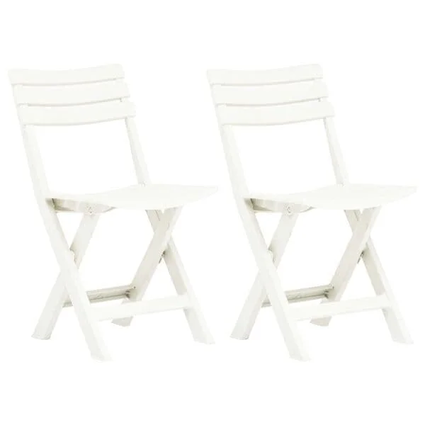 【YD】vidaXL Folding Garden Chairs 2 pcs Plastic White