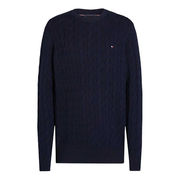 Tommy Hilfiger Herr Tröja i Kabelstickad Bomull med Rund Hals XL Desert