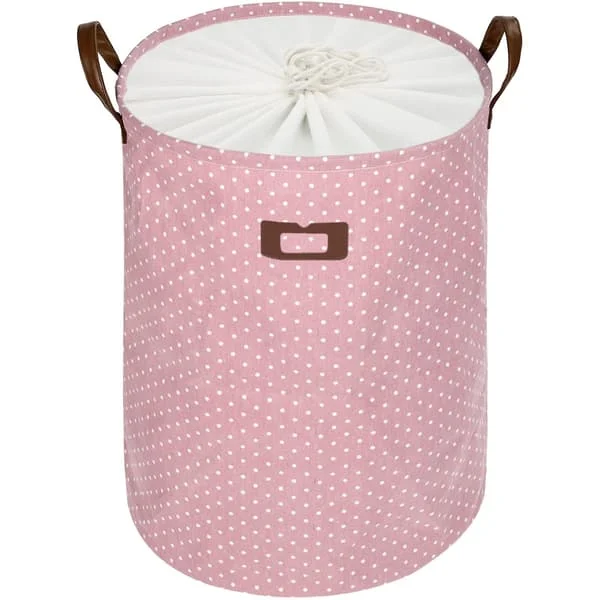 Fritstående vasketøjskurv med låg, sammenklappelig ekstra stor vasketøjskurv med snøre og håndtag (pink)-FA-