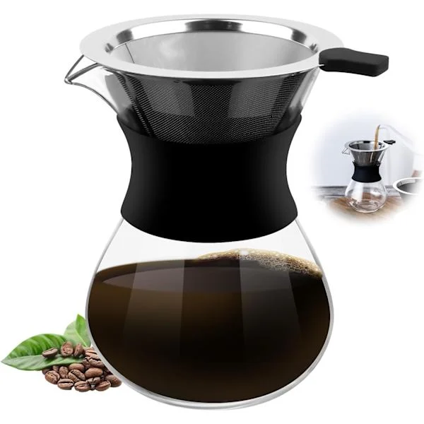 Kaffekannekopp, 400 ml Pour Over Kaffetrakter, Manuell Kaffetrakter med Filter, Pour Over Kaffe, Kaffefilterkopp