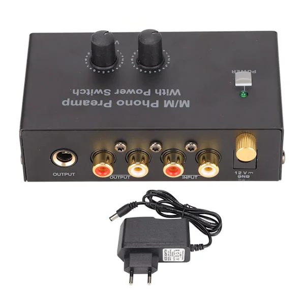 PP500P Phono Forforsterker Profesjonell Stille Drift Platespiller Forforsterker med DC 12V Adapter 100‐240V
