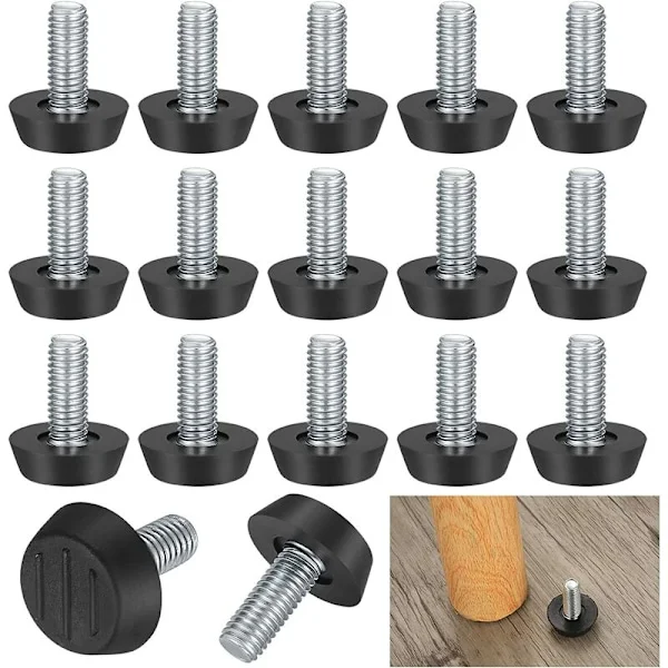 22 kpl Säädettävät Huonekalujen Tasoitusjalat, M8 x 20mm, Ruuvitasoitusjalat, Lattiansuojus, Pyöreä Pohja, Tuolin Jalkaruvit