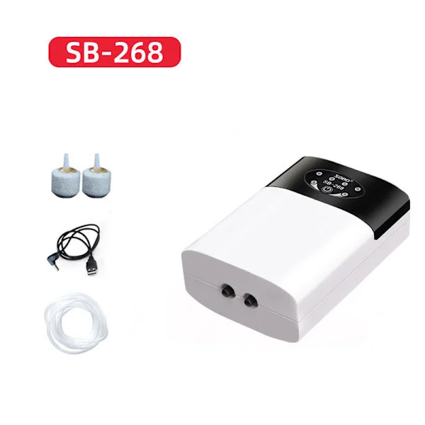 USB uppladdningsbar akvarieluftpump med tillbehör Tyst akvarium syresättare kompressor med klämma för fiske SB-268