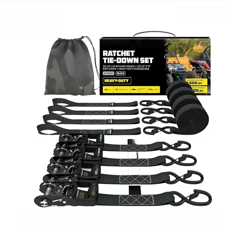 AliExpress - 1 ensemble de sangles d'arrimage à cliquet pour moto, remorque de chargement lourde fixe, transport de corde de Tension de voiture, Kit 
