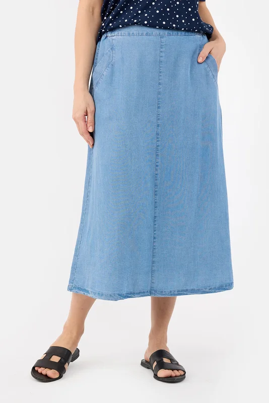 SIGNATURE - Midi Nederdel - Blå Denim - Skrålommer