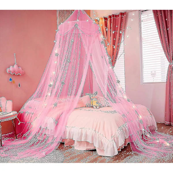 Bed Canopy with Lights Bed Canopy Curtains for Girls Toddler Bed Canopy for Girls tao Pink