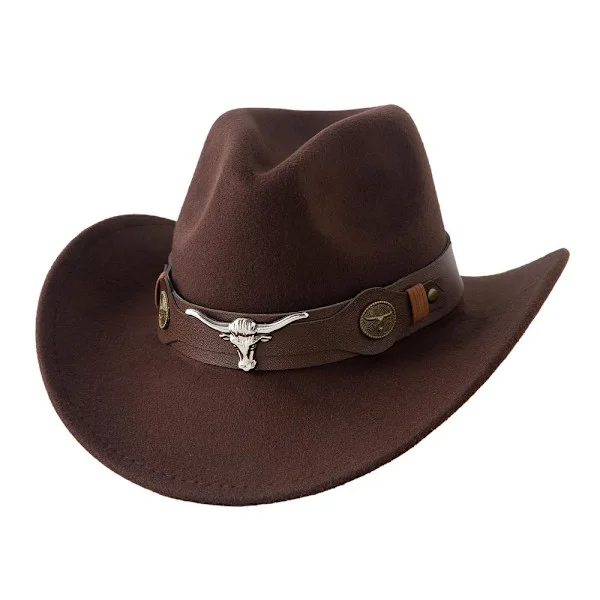 Cowboyhatt för barn, pojkar och flickor, westernhatt i filt, jazz fedora, cowboyhatt för flickor med bältesspänne (Brun)