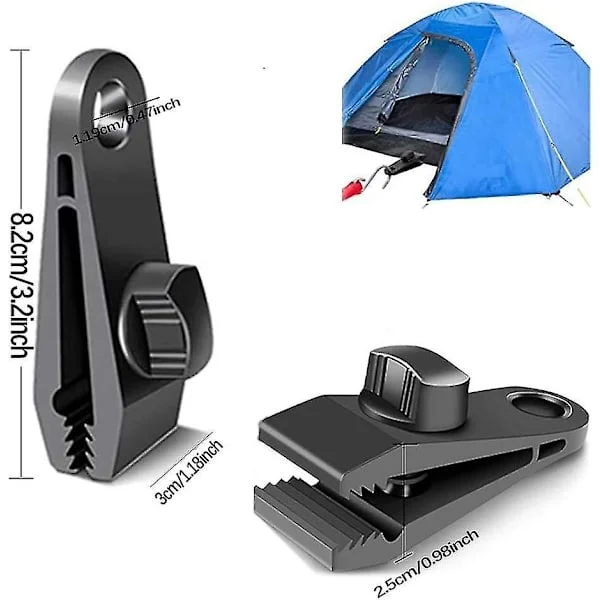 Jubee 10-pakker med gardiner, presenning, klemmer til at holde presenningen på plads til telt, camping, solbeskyttelse, trenchcoat, tilbehør (sort).