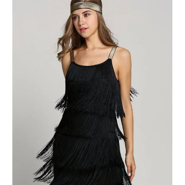 Great Gatsby Flapper-mekko 1920-luvun juhliin Vintage-tupsullinen naisten hapsullinen mekko musta-FX- musta M