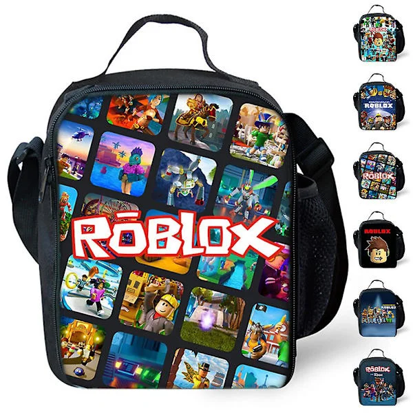 Roblox Print Barn Lunchväska för Barn Isolerad Lunchlåda Skolpicknick Crossbody Termisk Tote Väska för Pojkar Flickor