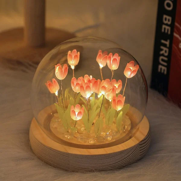 Creative Handmade LED Tulip Night Light Desk Decoration Ornament Mood Light DIY Tulip Night Light Decoration Light Pink