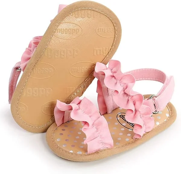 Spädbarn Baby Flickor Sommar Sandaler Med Blomma Mjuk Sula Nyfödd Småbarn Första Walker Spjälsäng Klänning Skor