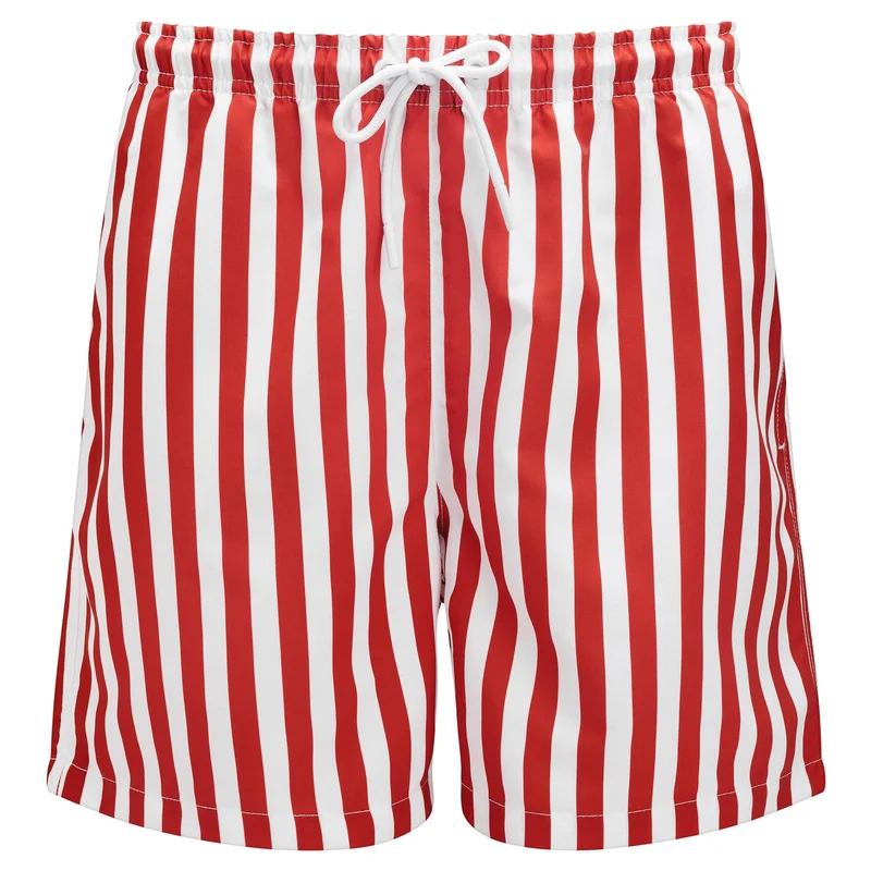 Striped Red & White Swim Shorts for Men - Swim shorts