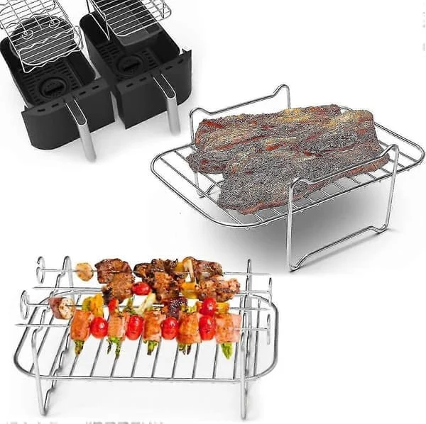 2 stk. Air Fryer-rist for doble kurv-airfryere 304 Grillrist i rustfritt stål Air Fryer-tilbehør Kokerist for stekeovn Mikrobølgeovn Baking