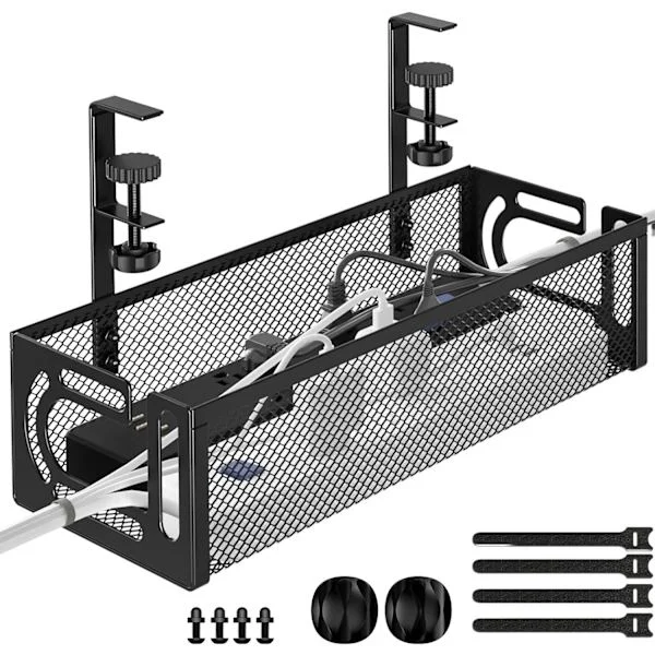 Kabelkanal för skrivbord, 40 cm, ingen borrning, kabelorganiserare i stål, kabelhanteringshylla (1-pack - svart)