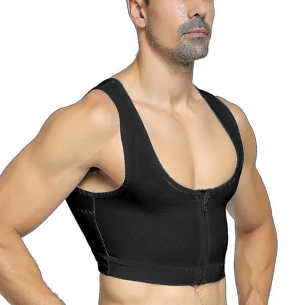 Män Gynekomasti Shaper Ny Slankning Bröstkontroll Bröst Shapewear Underkläder Magebälten Haka Kontroll Zip Black