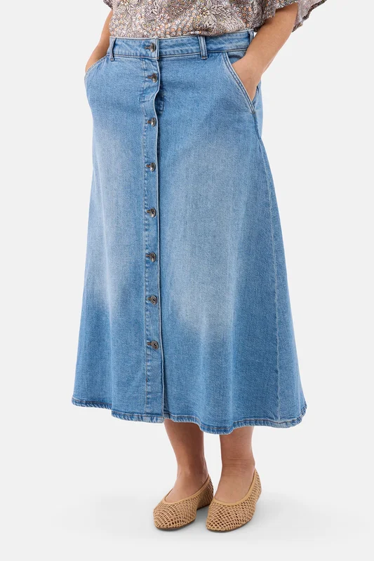 B. COPENHAGEN - Denim Nederdel - Lyseblå - Knapdetaljer