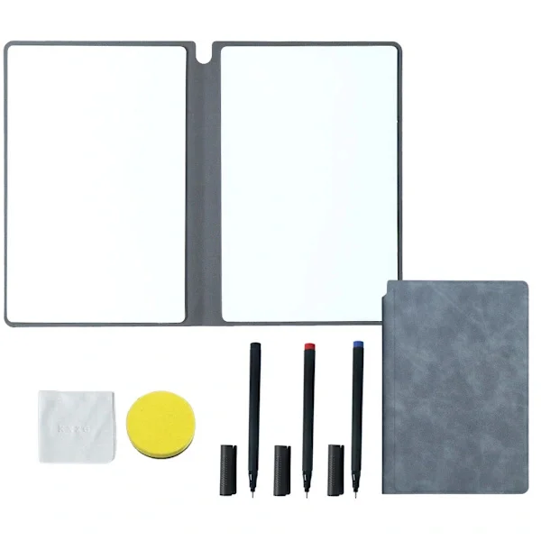 Ny A5 Whiteboard-Tavle, Genanvendelig Foldbar Whiteboard-Notesbog til Forretning, Kontor, Skole og Hjem grå