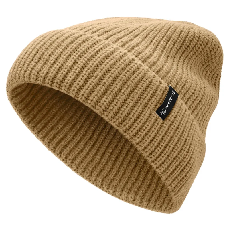 Baltic | Sandfarbene Rippstrick-Beanie aus Acryl für Männer - Beanie Mützen