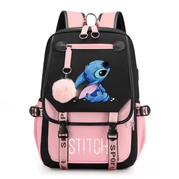 Girls School Backpack Large Capacity Stitch Backpack Casual Pink, Multicolored-XF18-