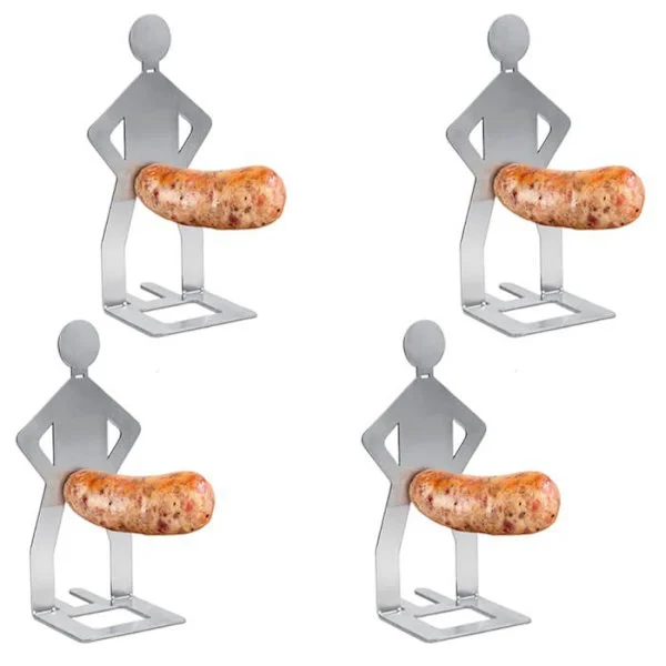 Stöd för korvar i rostfritt stål för grill Design i originalform som människa - Set med 4 delar - Jämn tillagning