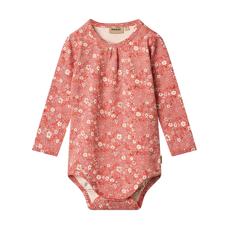 WHEAT Body Long Sleeve Liv Coral Flowers Str 74/9m, Tøj & Bolig, Børnetøj, Sparkedragter & Bodyer