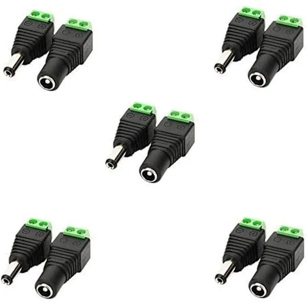 5,5x2,1 mm DC-hun til DC-han adapter 12V DC-stik, til CCTV-kamera LED-strip LED-strip eller andre DC 5V-24V enheder (5 hun + 5 han)