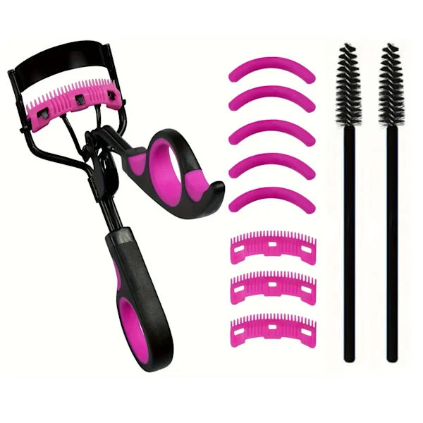 1 set Eyelash Curler with Comb, Eyelash Curler with 5 Replacement Pads, 3 Combs, 10 Second Curl and Lift Black and Purple Eyelashes