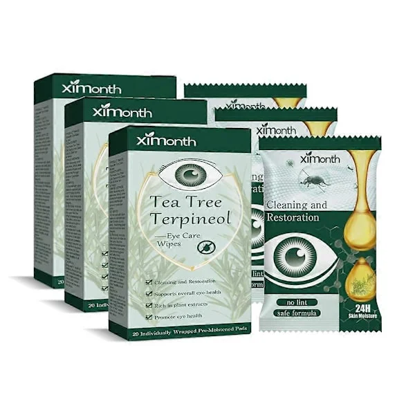 1-5X Eyelid Cleansing Wipes Eye Mite Removal Wipes Tea Tree Oil Moisturizing for Dry Eyes Cleansing Wipes Itchy Eyes
