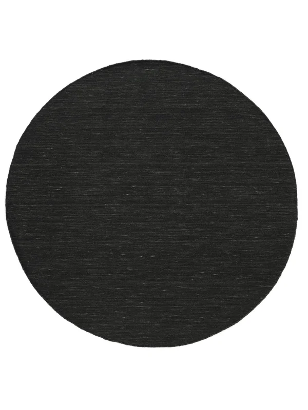 Plain (Single Colored) Large Handloom Flat Rug - Black Ø 250 Wool, Modern Style