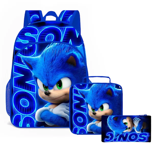 Tegneserie Mønster SONIC RACING Rygsæk Teenagere Skoletaske Børn Skoletaske Børn Start Skole Gave Rygsæk+Madkasse+Penalhus