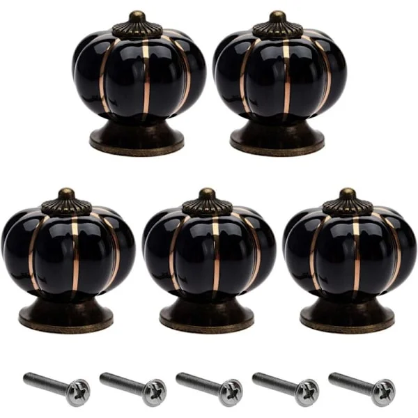 Stykker 40 mm Vintage Skuffeknotter Keramiske Møbelknotter Gresskar Skapdørknotter for Garderobe Skjenk Kommode Kjøkken - Svart