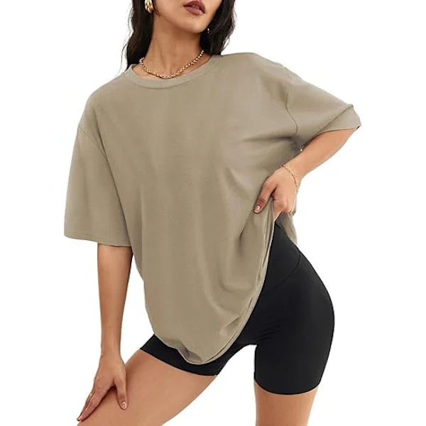 Dame Oversized T-skjorter Løs Passform Rund Hals Kortermede Topper Sommer Uformell Bluse Y2K 2024 Basic T-skjorte