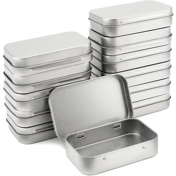 12-pack metallförvaringsburk med lock, rektangulär tom burk med lock, mini bärbar förvaringslåda för nyckel, godis, mynt, örhängen