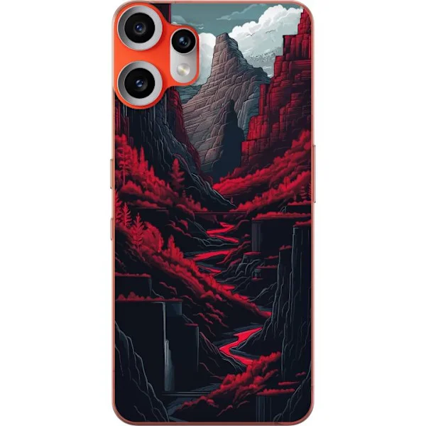Compatible Phone Case for Nothing CMF Phone 2 Pro Dramatic Nature Motif with Dark Cliffs and Glowing Red River Valley in Fantasy Style Red